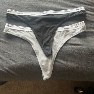 Hanes Set of Grey and Black Thong with Waistband